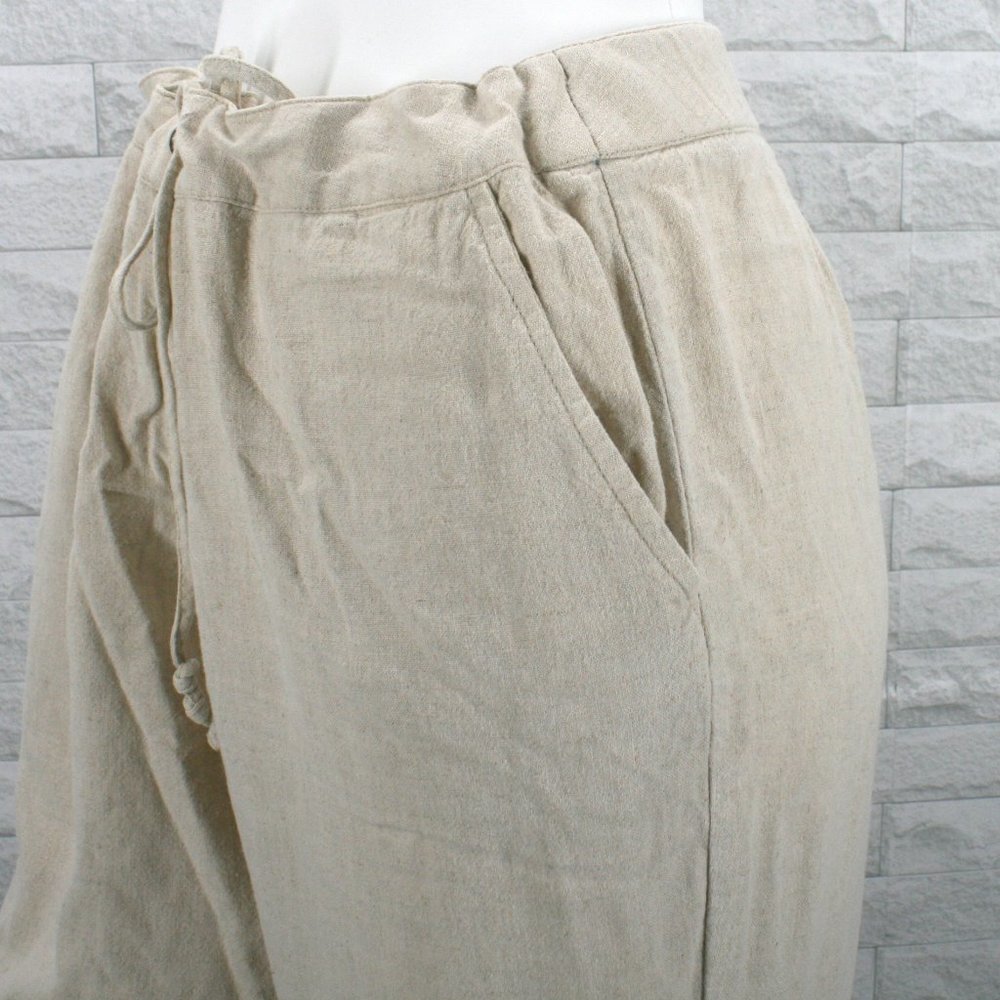 REQUIREMENTS Capri Linen Blend Pants Cropped Neutral Boho Tan Beaded Leg Size 12 - Picture 2 of 14